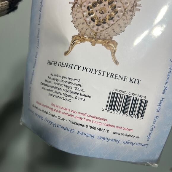 Ells Bells Pinfair UK Sequin Bead  Gold White Easter Egg Ornament Kit PA27G - Picture 4 of 5